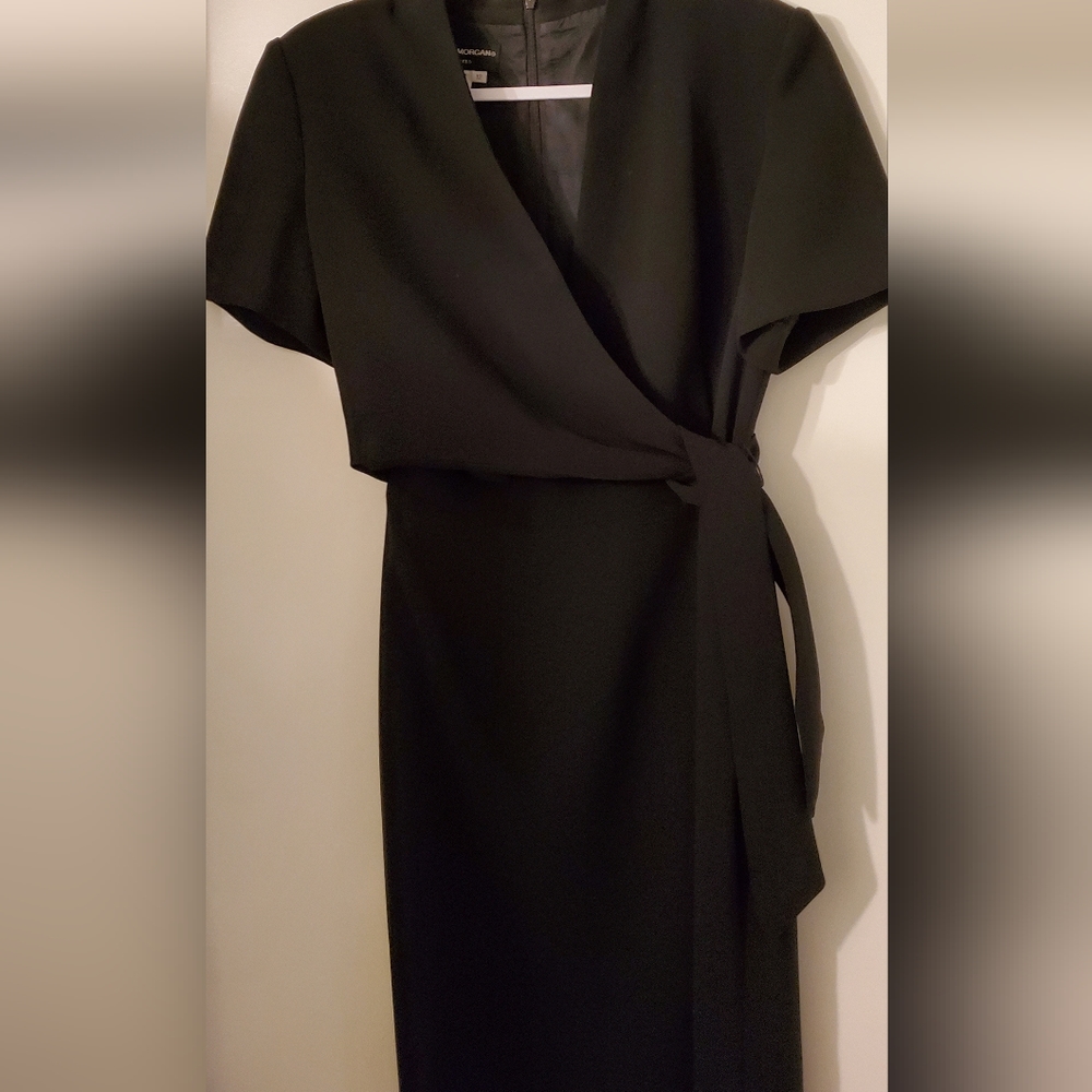 Donna Morgan Black Wrap Dress With Slit Hem Sexy & NWOT